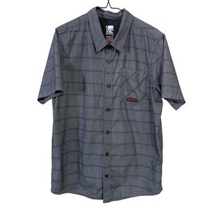 Metal Mulisha Short Sleeve Button Up  Shirt Men's M Gray Biker Skater Y2K